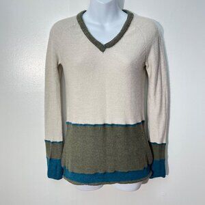 Horny  Toad Colorblock Stripe Merino Wool‎ V Neck Sweater Size XS